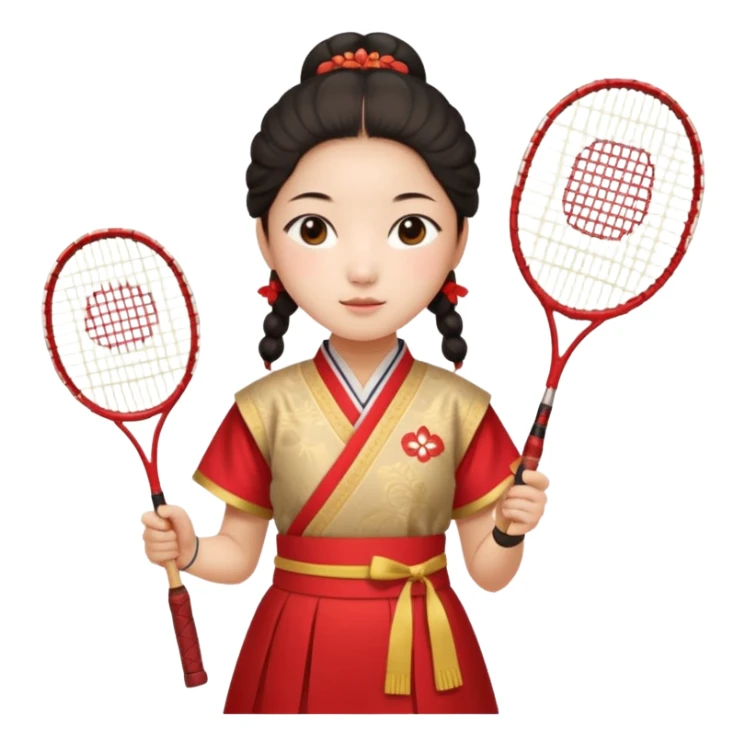 ancient gongsam girl with 1 badminton racket, red sticker