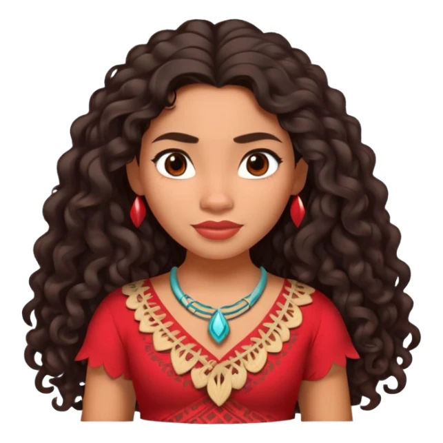 Moana character with long curly dark hair, wearing a red top, Polynesian princess sticker