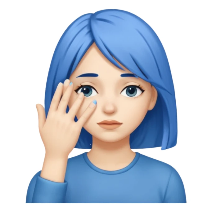 Woman with hand.covering eyes with medium length blue hair sticker