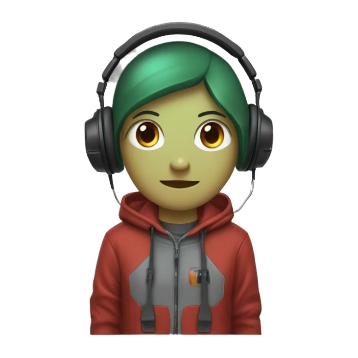 Gamer mit Glatze, schwarzes Headset mit schwarz-grünen Katzenohren, kurzer rot-brauner Vollbart, grau-blaue Augen, Hoodie mit kapuze sticker