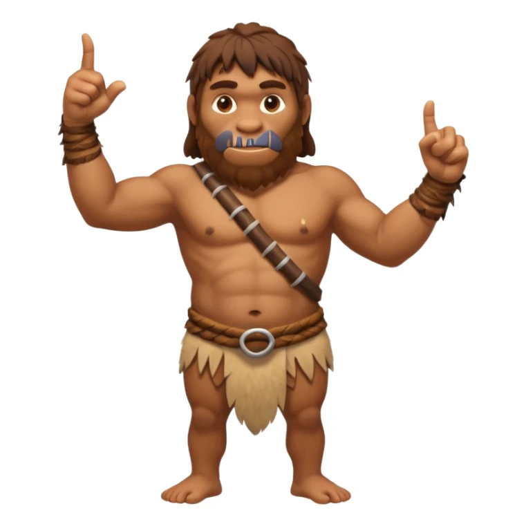 A full-bodied Neanderthal, dressed in a loincloth, points his thumb to the right
 sticker