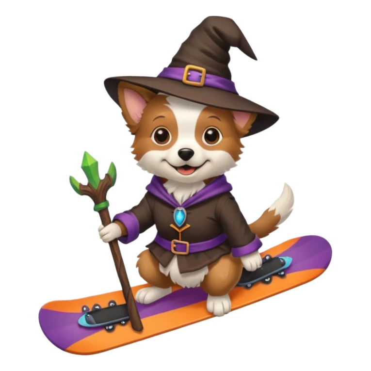 Dog with a snowboard in a witch costum sticker
