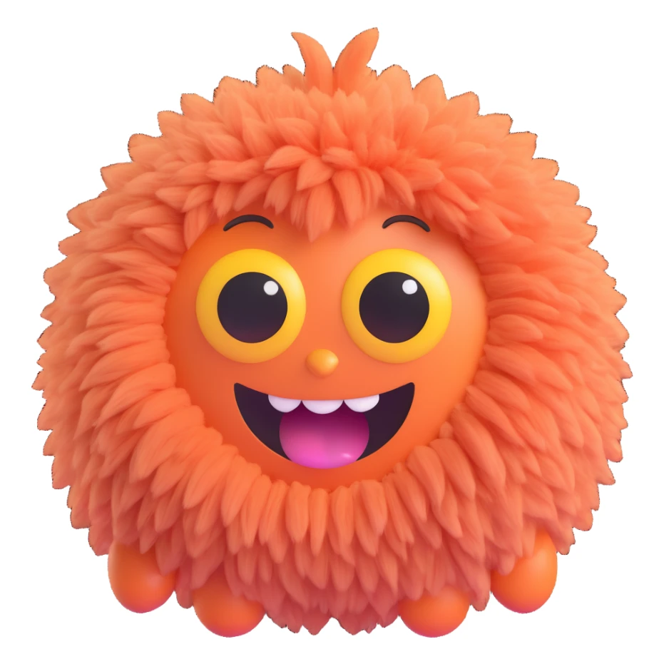 random playful fluffy creature emoji with big eyes, unique color, happy expression, 3D emoji style sticker