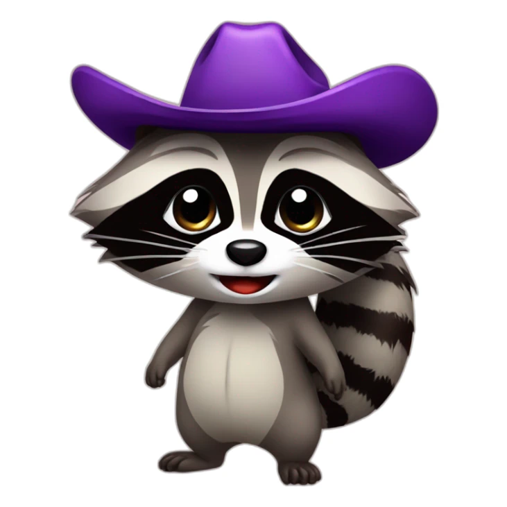 Raccoon with cowboy hat holding back tears holding eggplant sticker