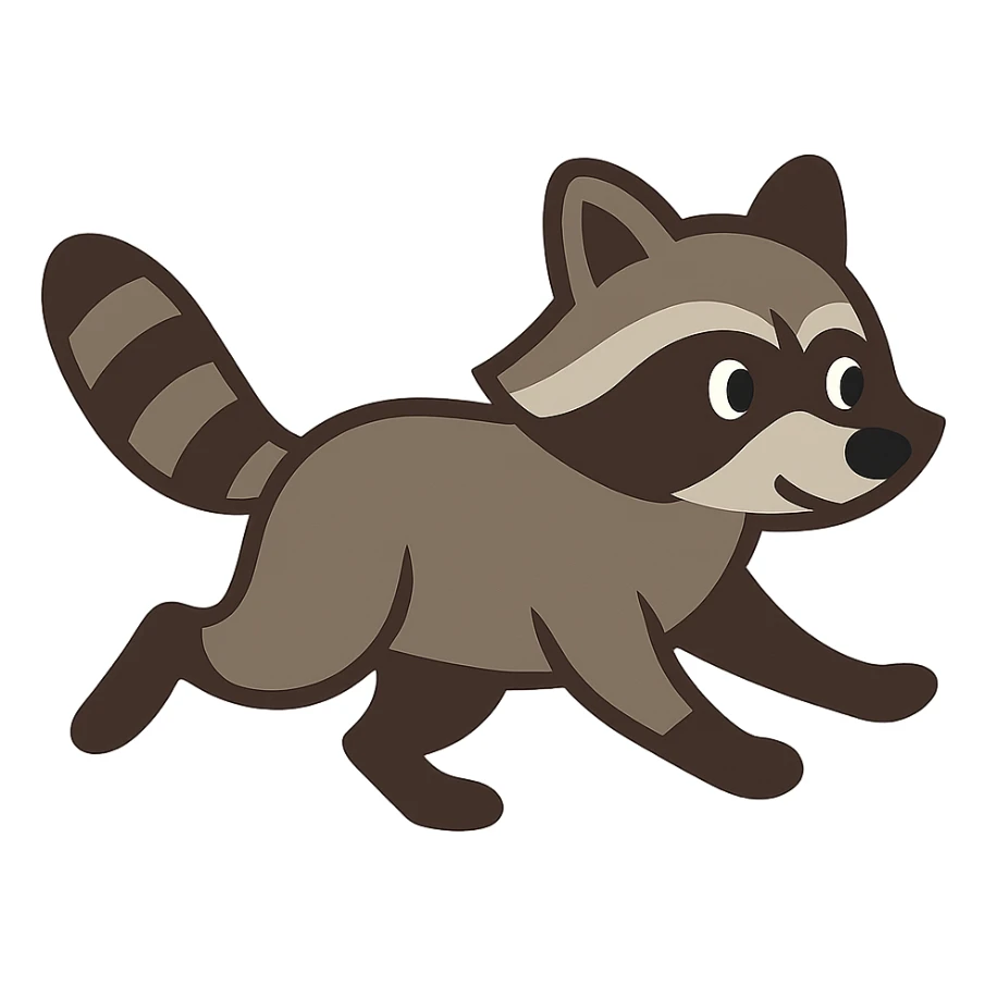 flat toon style raccoon running sticker