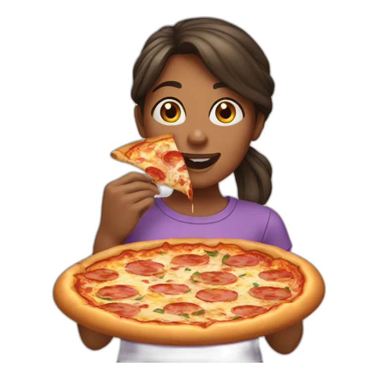A girl eating a pizza sticker
