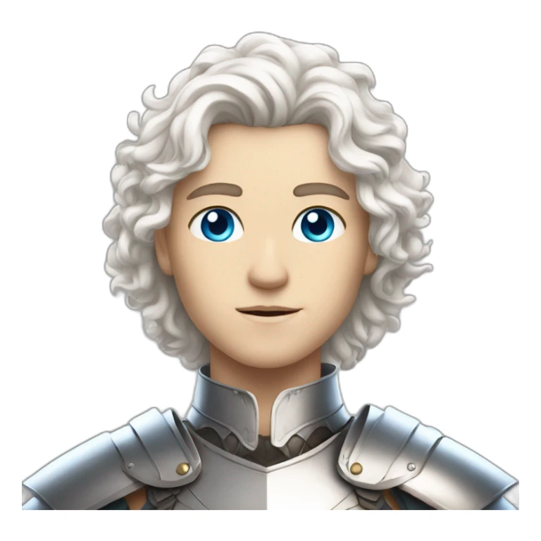 white androgynous guy white long curly hair armor blue eyes sticker