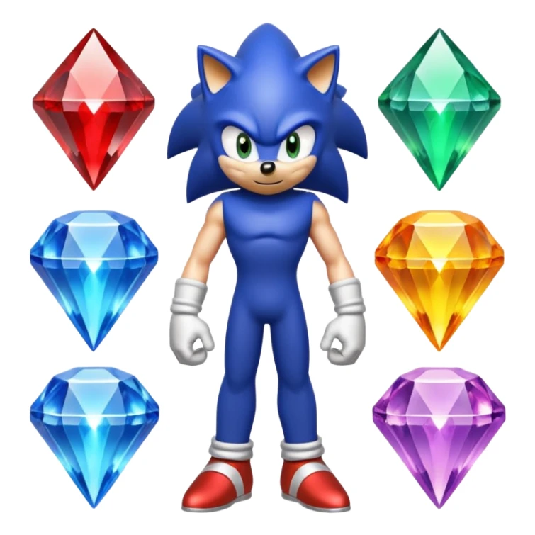 I want Sonic the hedgehog with the 7 chaos emeralds and the Goku aura transformation, where is the super Sonic aura Is a power 7 diamonds, red, blue, yellow, green, white, skyblue and purple sticker