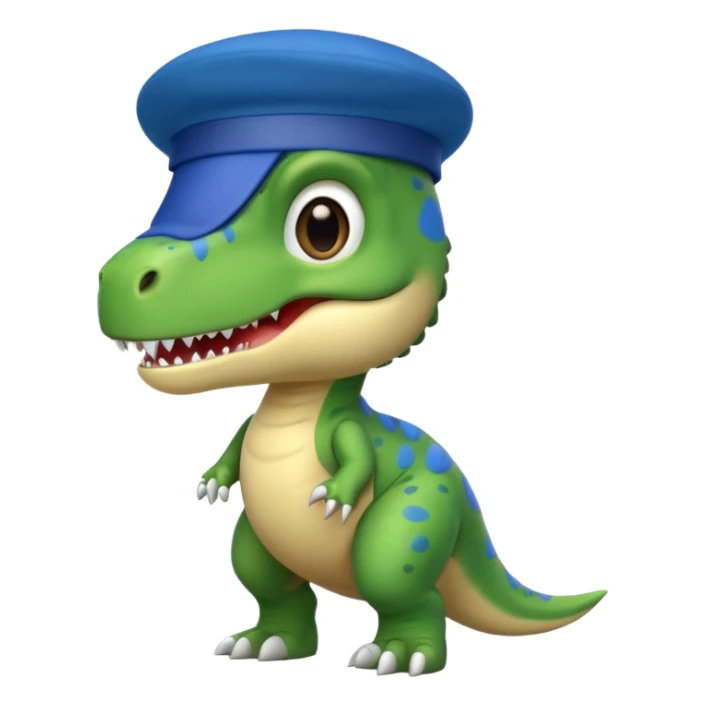 Let’s do a cute green T Rex dinosaur with a blue beret  sticker