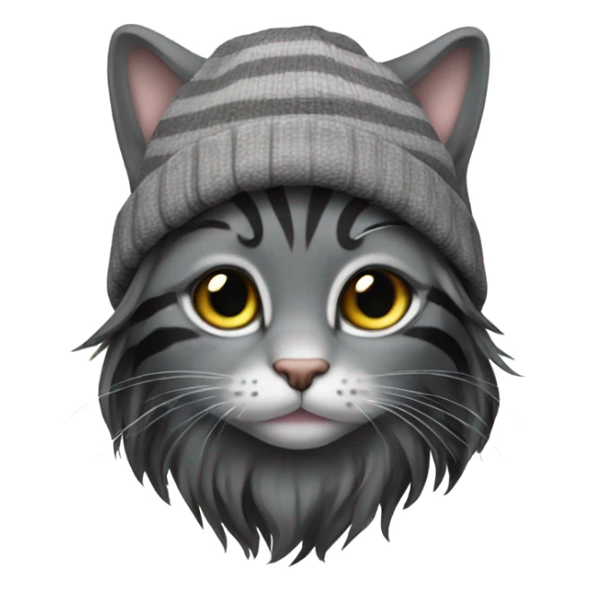 Gray and Black long hair stripe Cat wearing beanie sticker