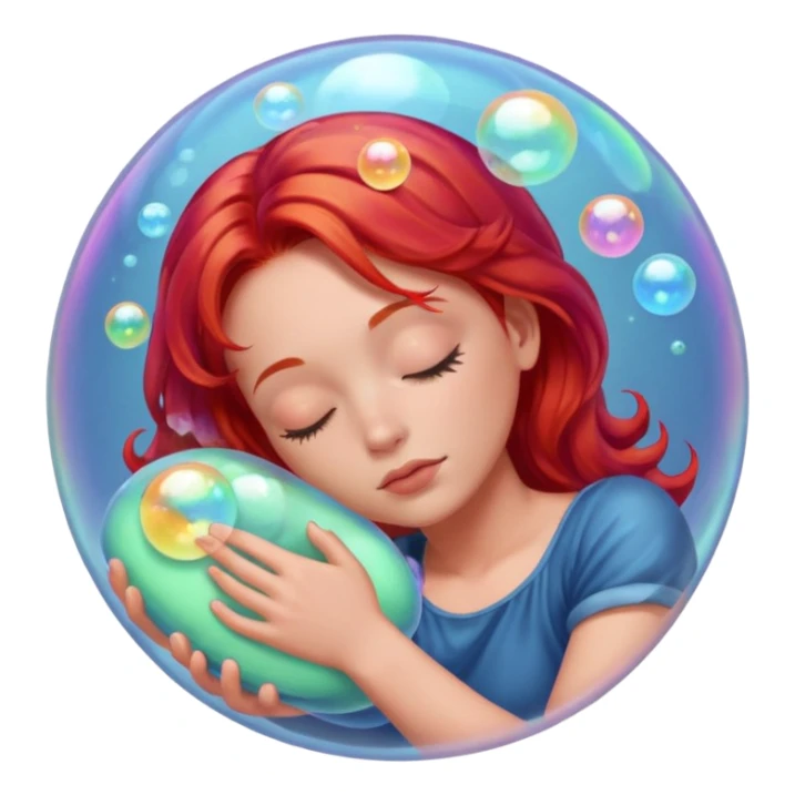 soap bubble with sleeing woman inside red hair sticker