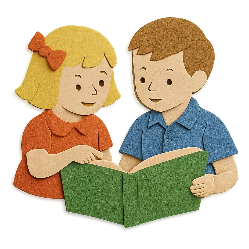 Janet and John story scene in paper craft style sticker