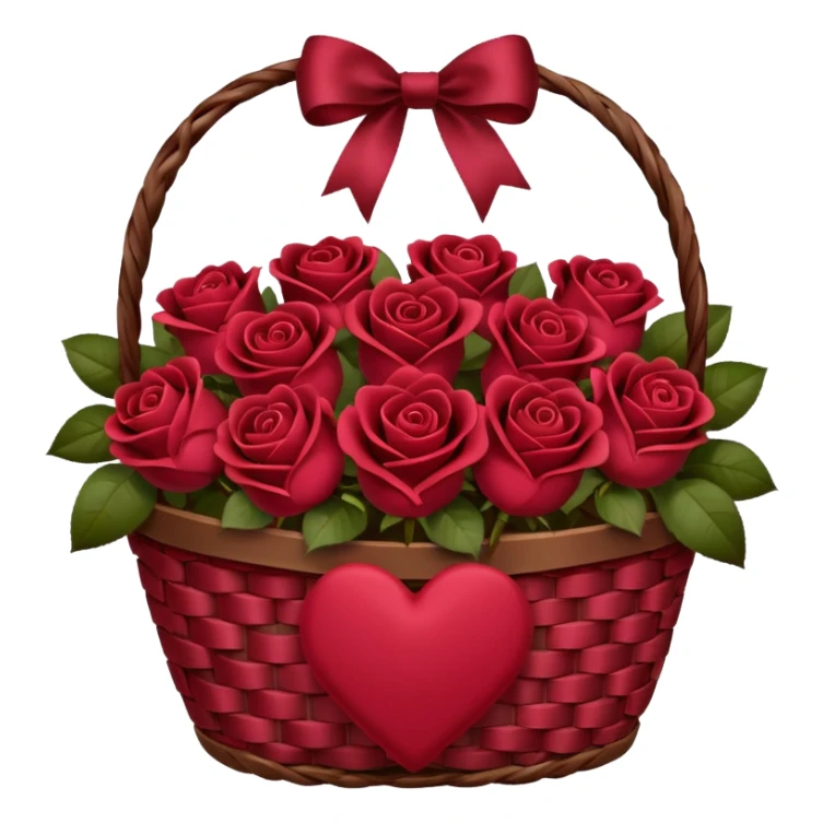 Valentine’s Day basket with burgundy red roses sticker