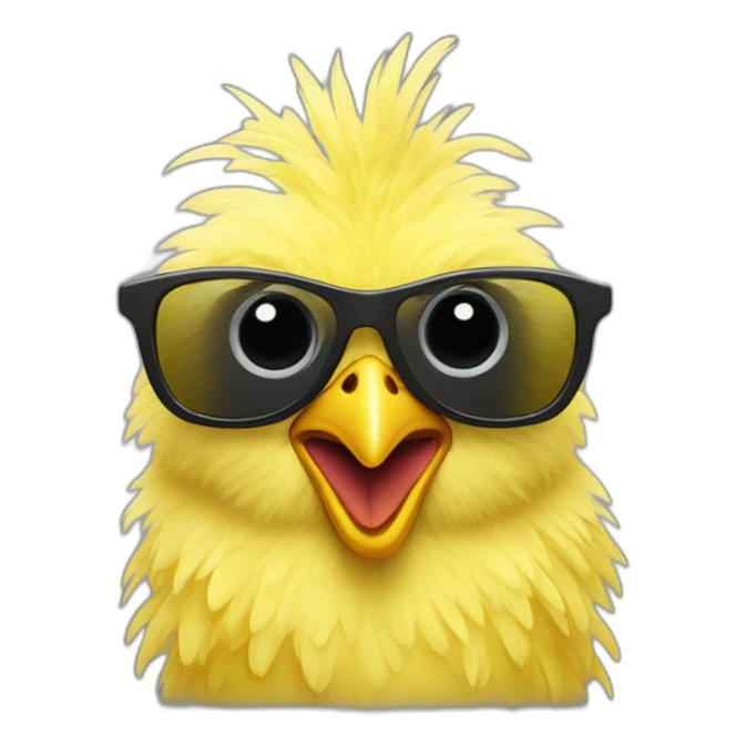 Fluffy yellow chicken with dark glasses after an electric failure sticker