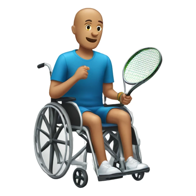 a man in a wheelchair holding a tennis racket sticker