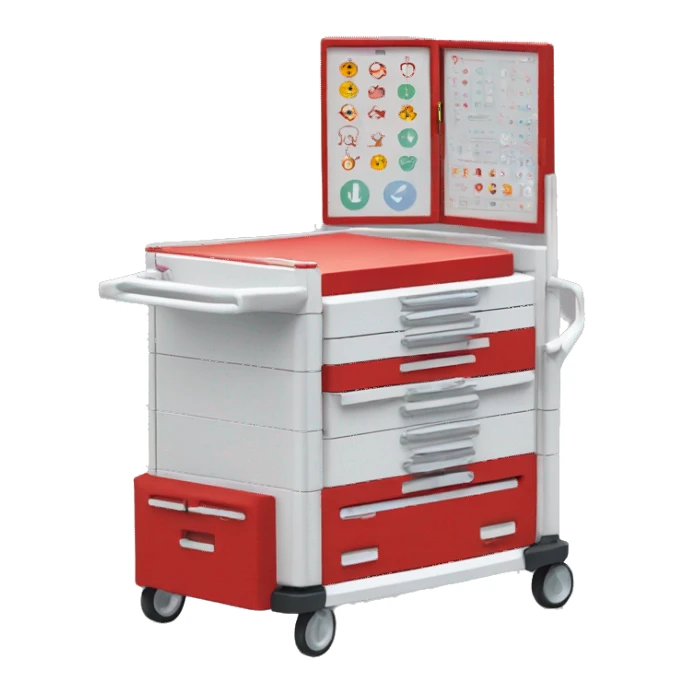 Singular Red medical crash cart is a mobile, multi-drawer unit designed to store and organize emergency medical supplies and equipment sticker