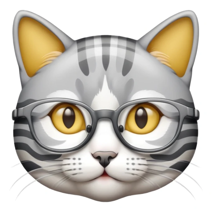 Gato branco cinza e amarelo todo listrado de oculos sticker