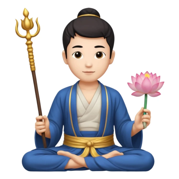 asian man with lotus, scepter, buddhism, lotus, white skin sticker