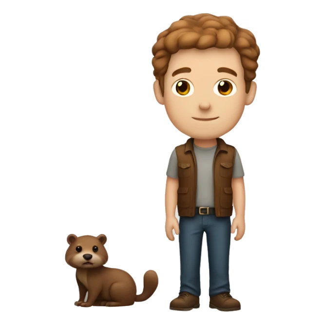 White Man with brown hair and holding beaver sticker