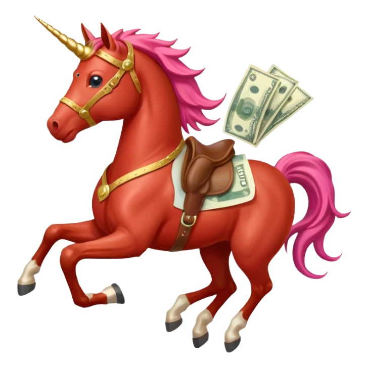 red horse agressive unicorn running money on on the saddle sticker