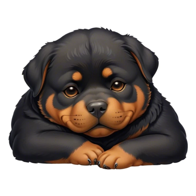 Cinematic Chubby Sleeping Rottweiler Portrait Emoji, Chubby and serene, with a robust, adorable build and a soft, plush black fur with tan markings, eyes gently closed in peaceful slumber, Simplified yet irresistibly endearing features, highly detailed, glowing with a gentle, dreamy glow, high shine, relaxed and content, stylized with a touch of whimsy, bright and heartwarming, soft glowing outline, capturing the essence of a blissfully sleepy guardian, so comically serene it feels like it could roll out of the screen and snore with adorable charm! sticker