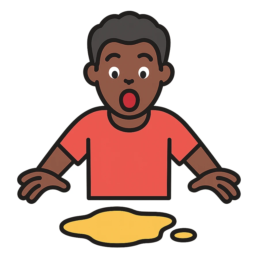 a black man screaming in surprise, looking down at a pool of glue sticker