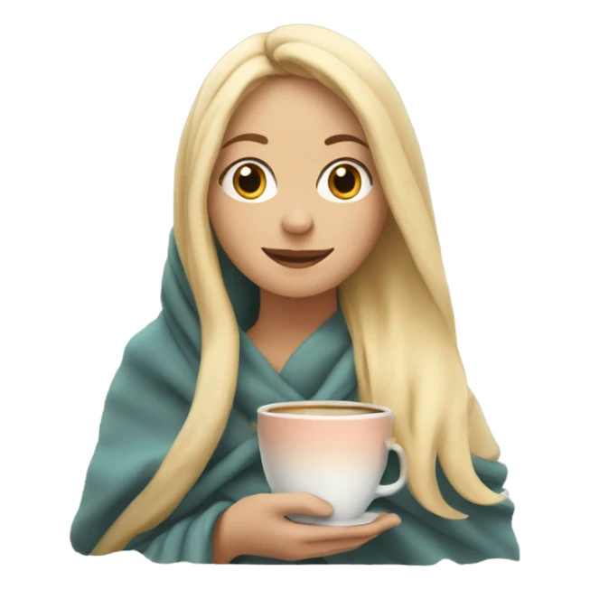 Blonde girl wrapped in blanket holding a cup of tea sticker