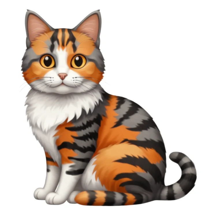 A grey tabby cat with dark grey stripes sitting next to a calico cat  sticker
