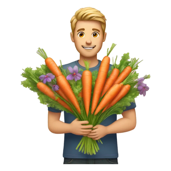 guy gifting carrots bouquet insteasd of flowers sticker
