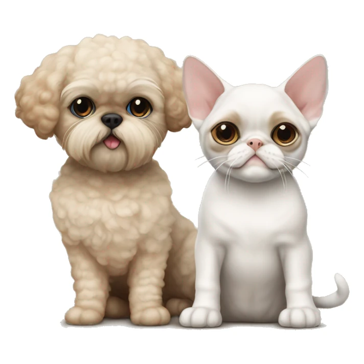 Beige blue eyed Devon Rex Cat sitting next to a larger beige shih tzu  dog  sticker