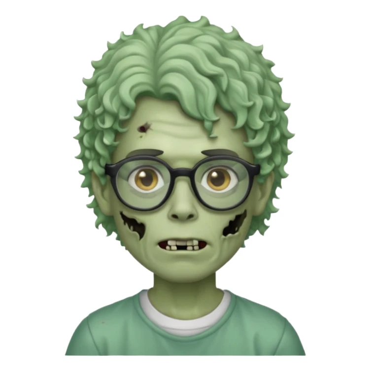Draw a zombie boy with curly, wavy hair, glasses, and a mullet. sticker
