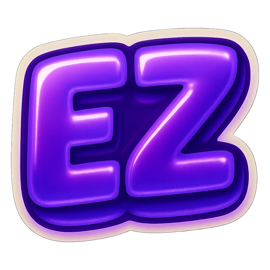 A meme-style emote with the text 'EZ', neon purple theme, compact and expressive sticker
