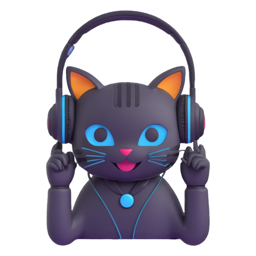 a smiling cybercat wearing headphones sticker