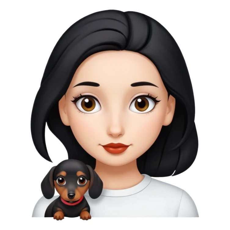 A beautiful girl with a black bun and a dachshund.
解释： sticker