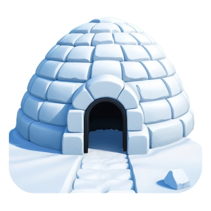 A traditional snow igloo on a vast snowy plain under a clear blue sky. Soft sunlight casts gentle shadows across the snow. The igloo has a small entrance tunnel and compacted snow blocks forming its dome. Realistic Arctic environment, crisp atmosphere, calm winter feeling. sticker