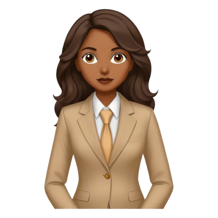 dark brown woman with medium brown long wavy hair with middle part and an executive tan suit  sticker