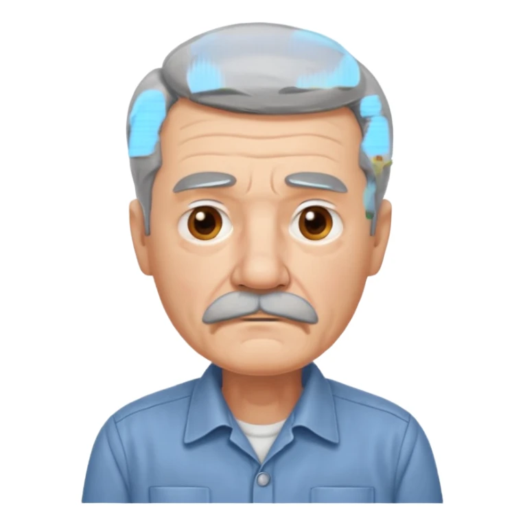 Old man with gray hair and mustache and working shirt sad sticker