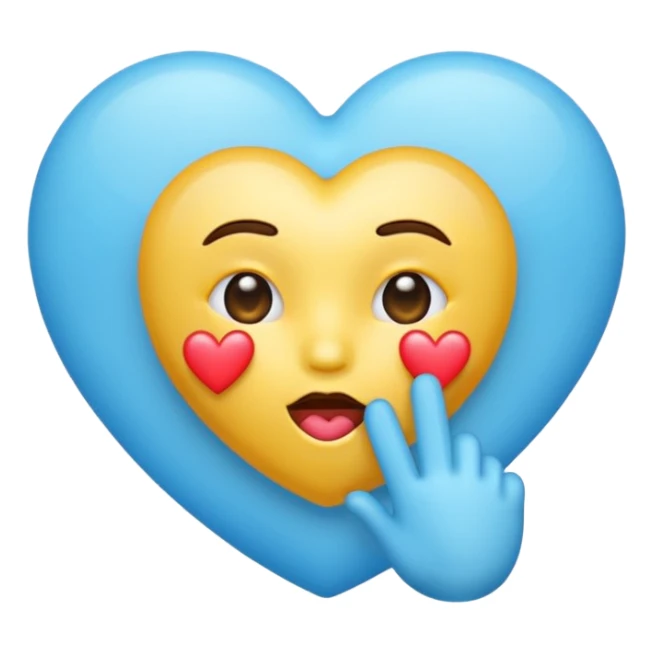Blowing kiss emoji with light blue heart sticker