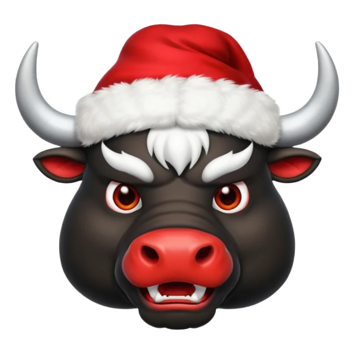 black angry powerful with red New Year's hat with white horns bull emoji sticker