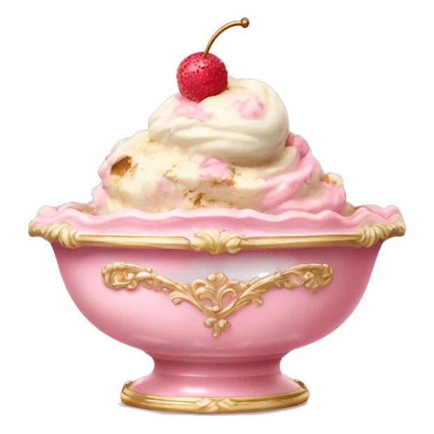 vintage light pink rococo bowl with ice cream sticker