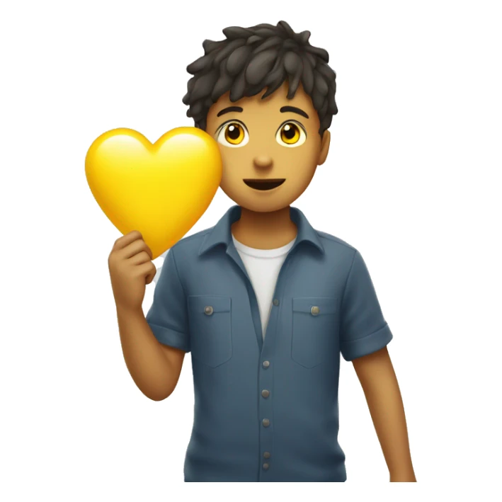 A boy holding a yellow heart that leaking water sticker