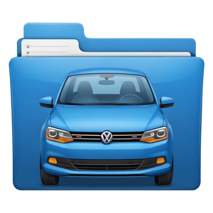 A **simple emoji-style icon** of a **blue multipocket folder**, clean and minimal, with **layered inner tabs**, subtle shading, and a **small blue Volkswagen Jetta car symbol** on the front. blue folder
 sticker