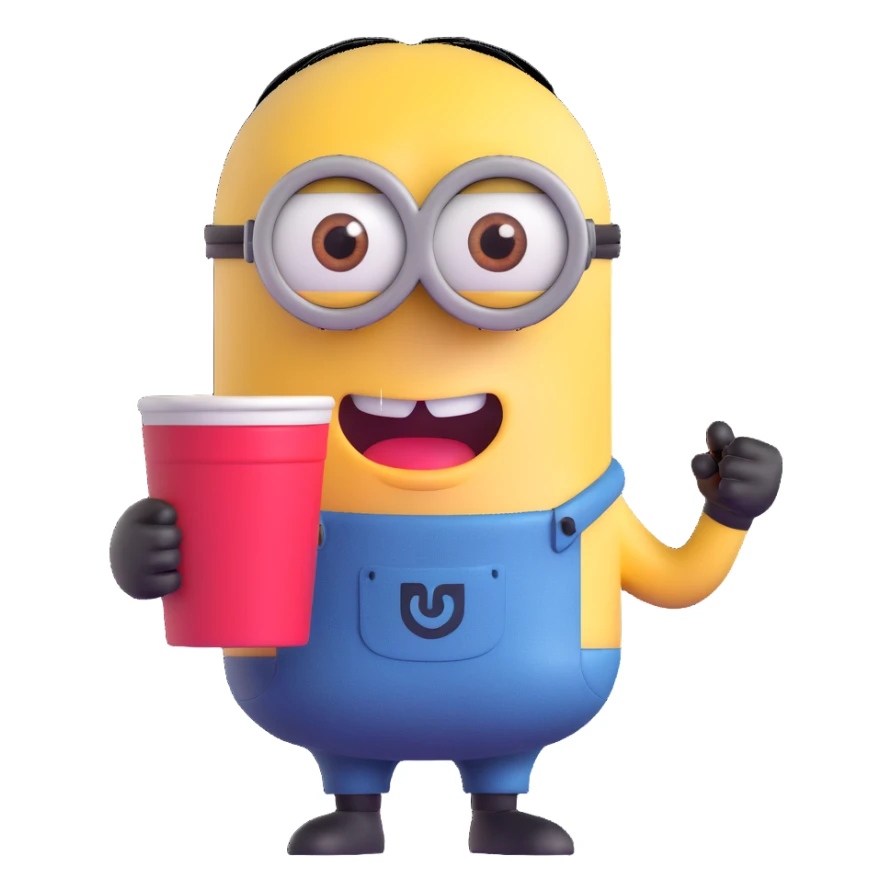 minion holding a red cup in its right hand sticker