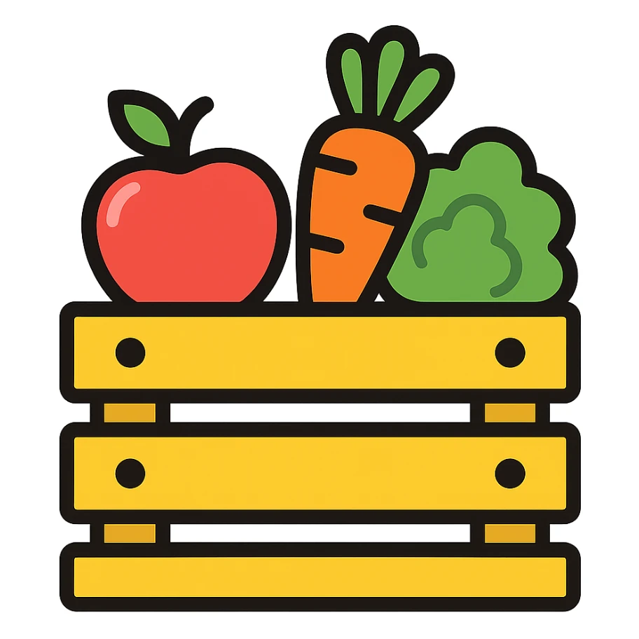 colored icon of a crate with produce representing goods sticker