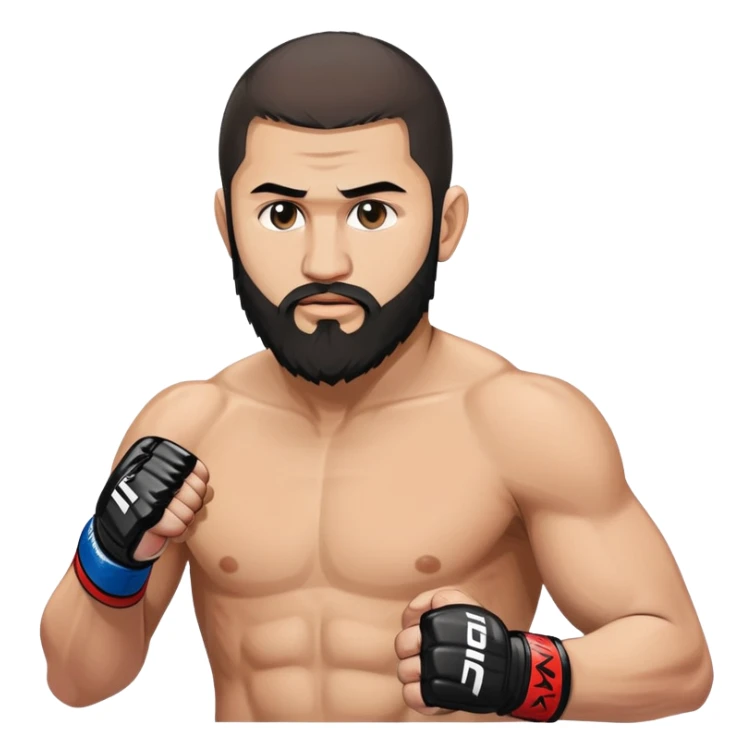 Islam Makhachev UFC fighter with beard in fighting stance, Dagestani MMA champion sticker
