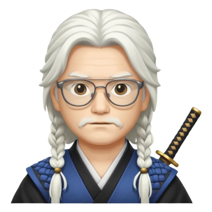white long hair samurai with glasses sticker