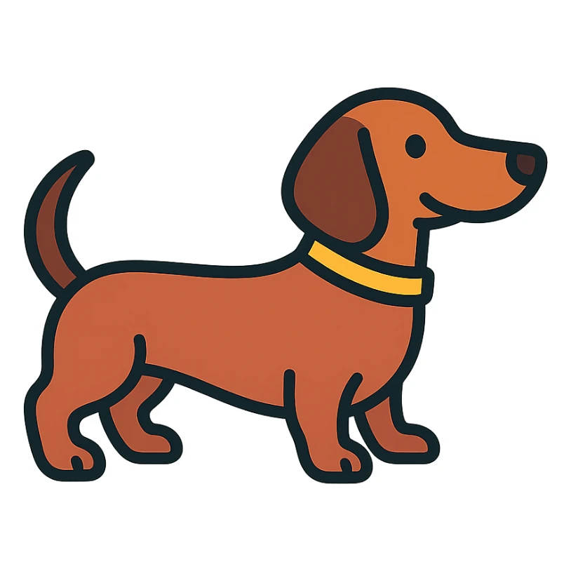 teckel dog, playful and friendly, color icon style sticker