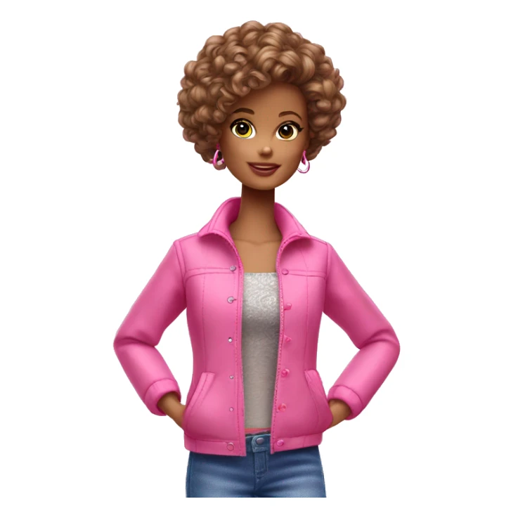 Curly Brown short hair barbie full body pink clouth sticker