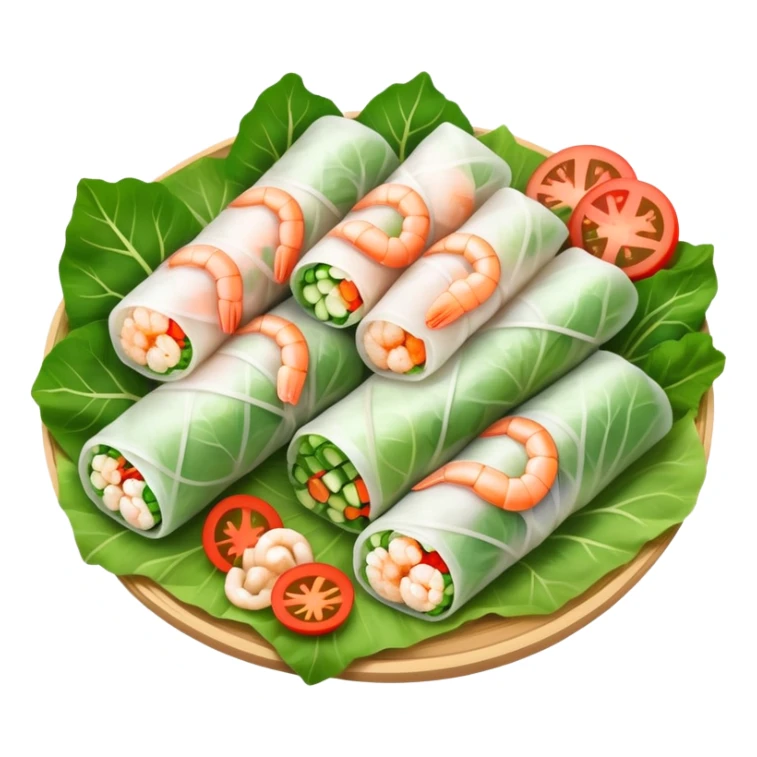 cinematic-realistic-vietnamese-summer-rolls-dish-emoji,-depicted-with-delicate-rice-paper-wraps-filled-with-fresh-vegetables-and-shrimp-rendered-with-crisp-textures-and-refreshing-lighting. sticker