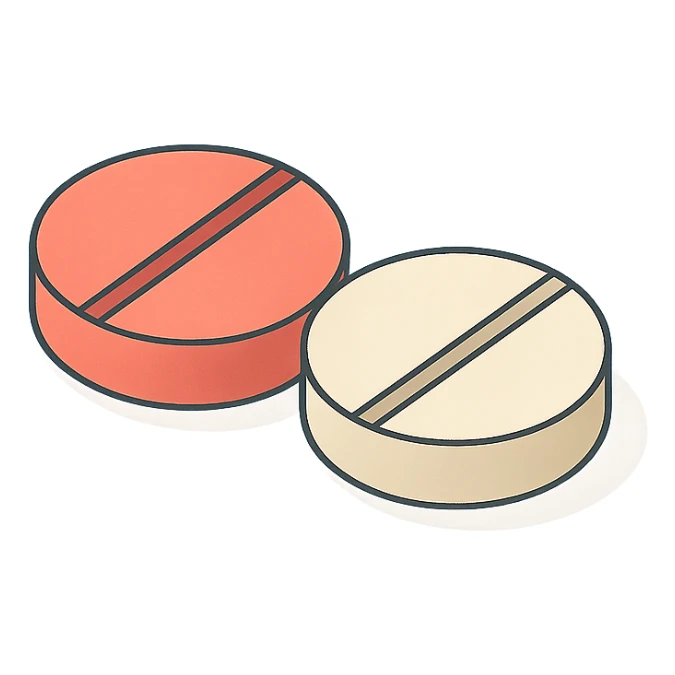 two round tablets side by side, 2D isometric style, minimalist background, detailed, soft shadows and highlights, transparent background sticker